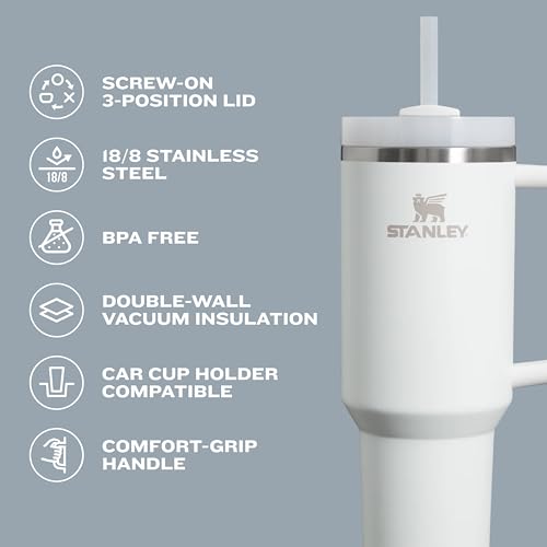 STANLEY Quencher H2.0 Tumbler with Handle and Straw 40 oz | Flowstate 3-Position Lid | Cup Holder Compatible for Travel | Insulated Stainless Steel Cup | BPA-Free | Black Chroma
