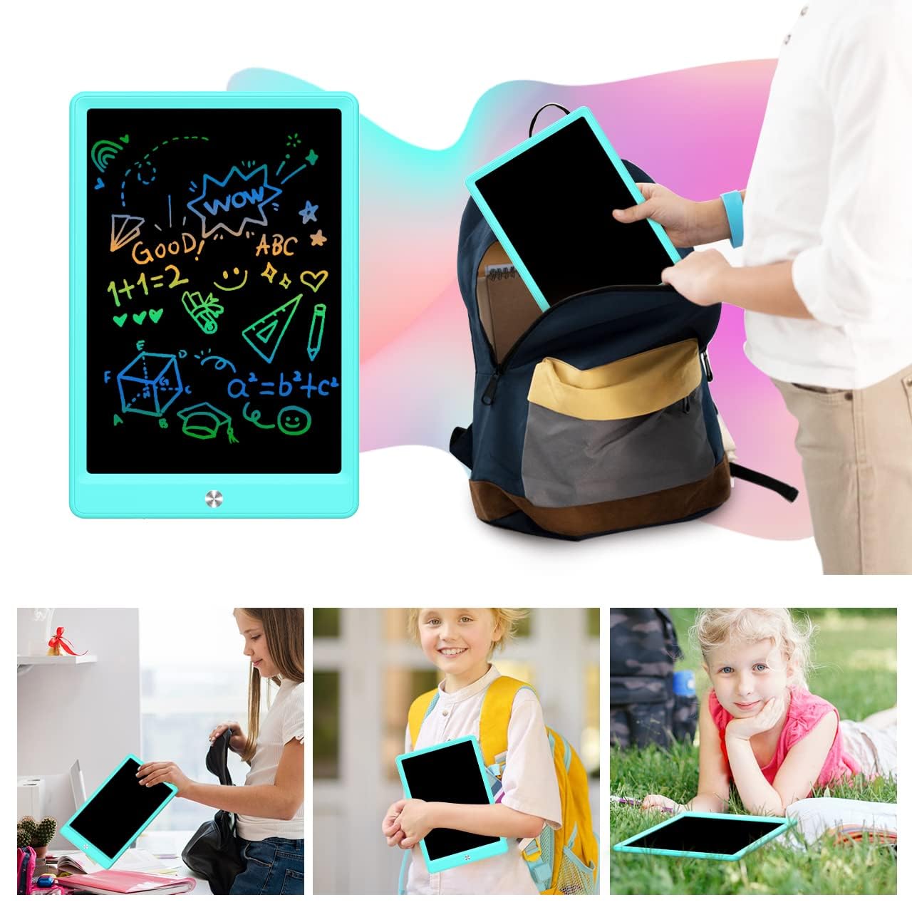 BUKEBU LCD Writing Tablet Doodle Board, Colorful Drawing Pad, Electronic Drawing Tablet, Drawing Pads,Travel Gifts for Kids Ages 3 4 5 6 7 8 Year Old Girls Boys (10.5 inch, Blue&Orange)