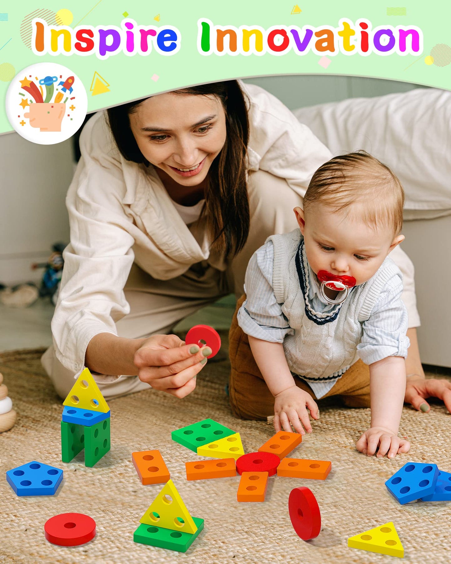 Yetonamr Montessori Toys for 1 2 3 Years Old Boys Girls Birthday Gifts, Wooden Sensory Toys for Ages 2-4 Kids Baby, Toddler Easter Basket Stuffers Learning Toy Activities Puzzles Ages 1-3