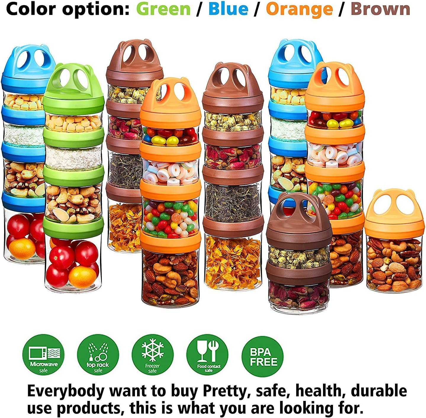 SELEWARE Portable Stackable Food Storage Containers for Snacks Formula Powder and Drinks Twist Lock System Airtight Leak-proof BPA and Phthalate Free Blue and Orange