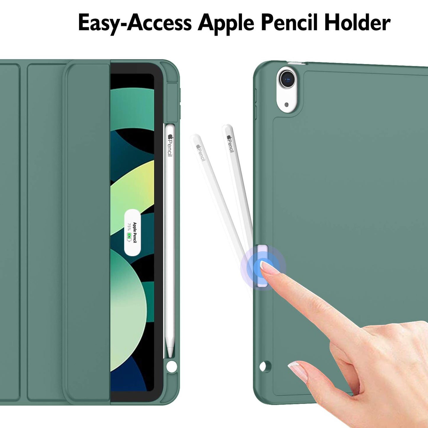 ZryXal iPad Air 11 Inch Case M3 2025 / M2 2024, iPad Air Case 5th Generation/4th Generation 2022/2020 10.9 Inch [Support Touch ID and Auto Wake/Sleep](New Midnight Green)
