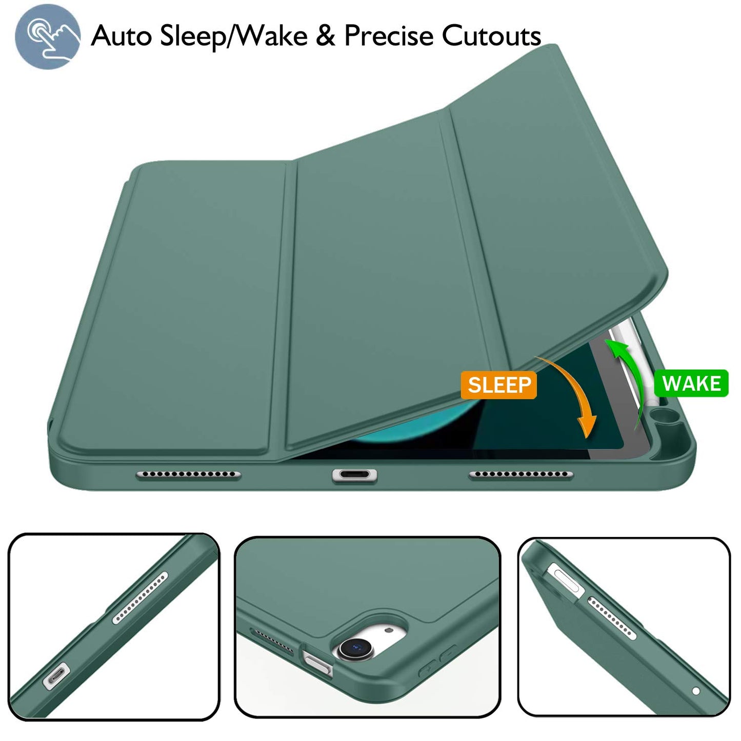 ZryXal iPad Air 11 Inch Case M3 2025 / M2 2024, iPad Air Case 5th Generation/4th Generation 2022/2020 10.9 Inch [Support Touch ID and Auto Wake/Sleep](New Midnight Green)