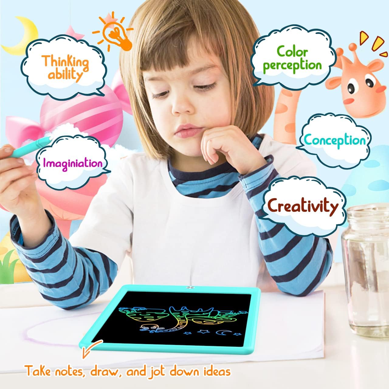 BUKEBU LCD Writing Tablet Doodle Board, Colorful Drawing Pad, Electronic Drawing Tablet, Drawing Pads,Travel Gifts for Kids Ages 3 4 5 6 7 8 Year Old Girls Boys (10.5 inch, Blue&Orange)