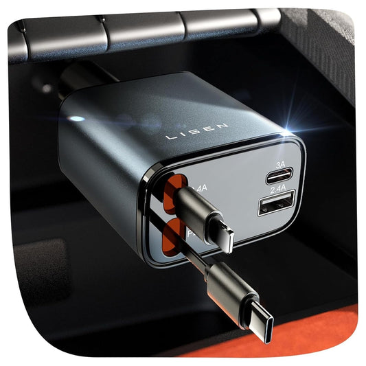 LISEN Retractable Car Charger [69W USB C Car Accessories Adapter ] for iPhone 16 USB C Charger Fast Charging, Travel Essentials Gifts for Women Men, Road Trip Essentials for iPhone 16e 16 15 14 13 12