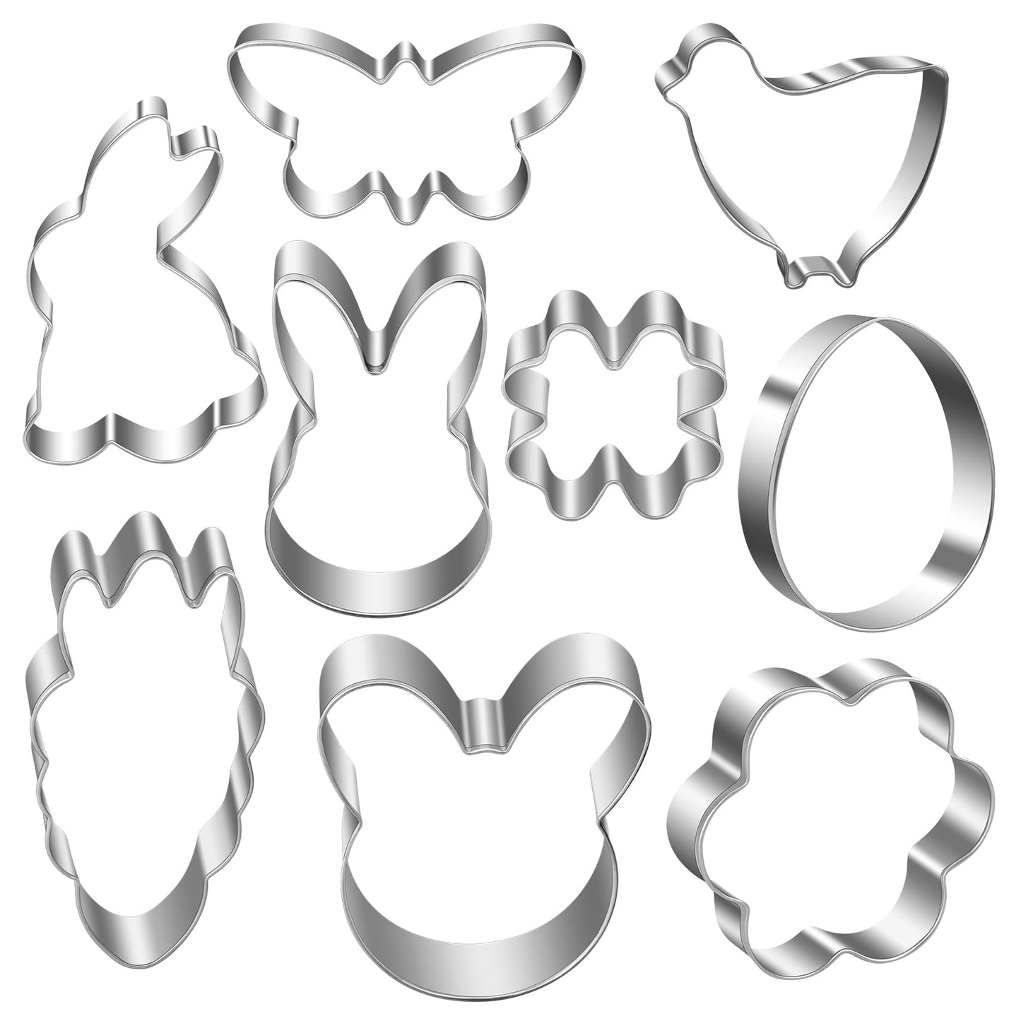 Easter Cookie Cutters Set - Bunny, Egg, Bunny Face, Rabbit, Butterfly, Flower, Chick, Carrot, Four Leaf Clover - 9PCS Easter Cookie Cutters - Large Easter Cookie Cutters for Spring Holiday Baking