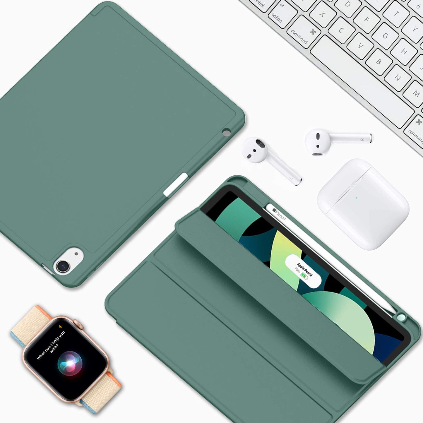 ZryXal iPad Air 11 Inch Case M3 2025 / M2 2024, iPad Air Case 5th Generation/4th Generation 2022/2020 10.9 Inch [Support Touch ID and Auto Wake/Sleep](New Midnight Green)