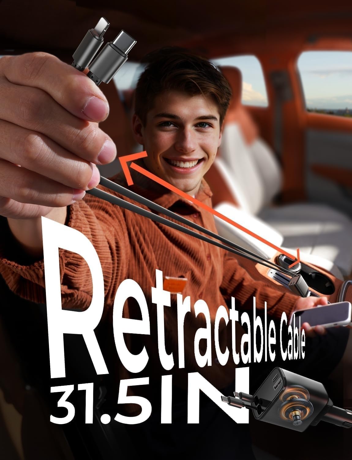 LISEN Retractable Car Charger [69W USB C Car Accessories Adapter ] for iPhone 16 USB C Charger Fast Charging, Travel Essentials Gifts for Women Men, Road Trip Essentials for iPhone 16e 16 15 14 13 12