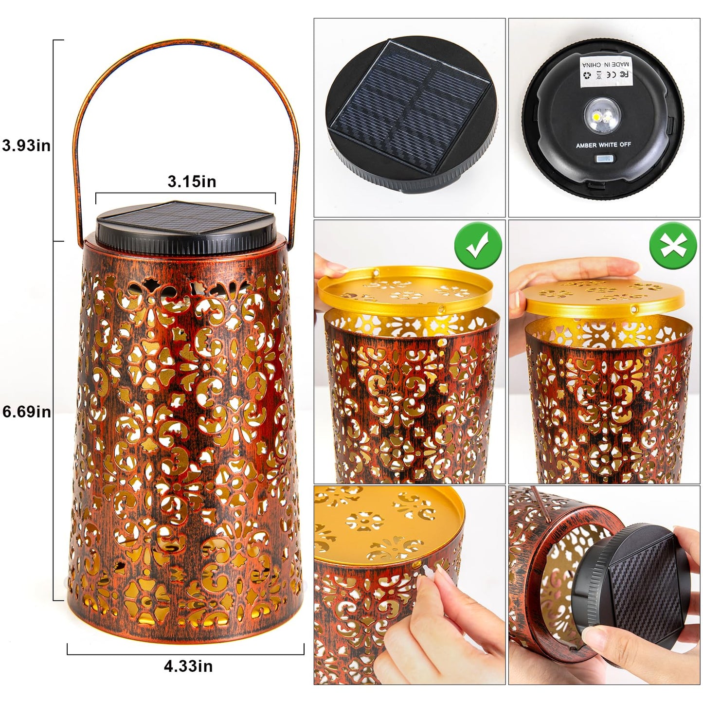Solar Lanterns Outdoor Waterproof - 4 Pack Hanging Solar Lights Gifts for Women Mom Grandma Decorative Lantern for Patio Decor Garden Yard Backyard Porch Table Tree Lighting, Cool/Warm Light