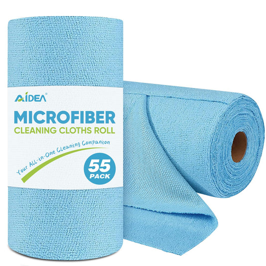 AIDEA Shop Towels 55 Sheets, Microfiber Cleaning Cloth Blue Shop Rags Washable, Microfiber Towels for Cars, Cleaning Rags Reusable Paper Towel for Automotive, Mechanic, Workshop, House, Kitchen,11×9"