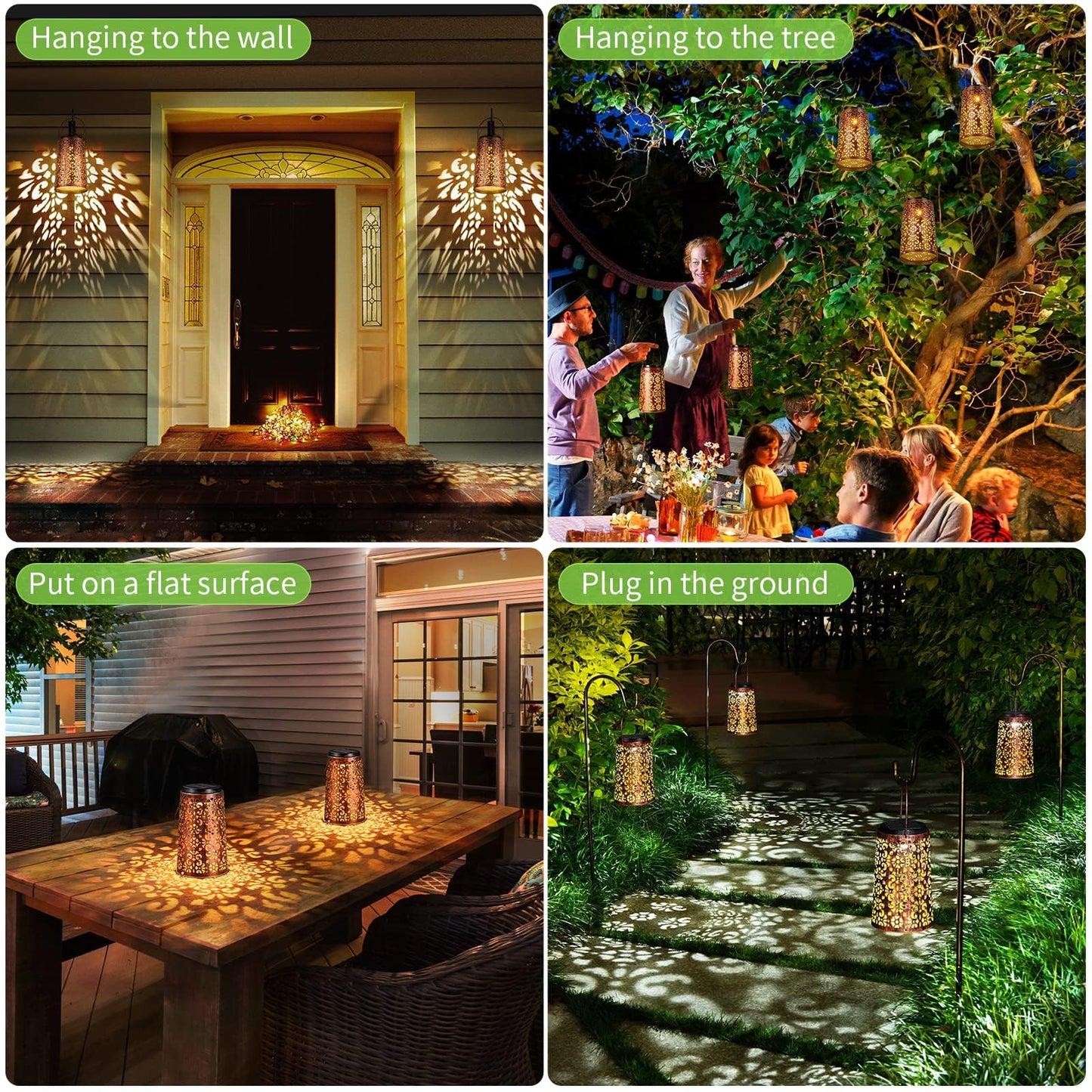 Solar Lanterns Outdoor Waterproof - 4 Pack Hanging Solar Lights Gifts for Women Mom Grandma Decorative Lantern for Patio Decor Garden Yard Backyard Porch Table Tree Lighting, Cool/Warm Light
